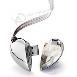 Jewelry Crystal Necklace Heart 2.0 usb flash disk with your logo