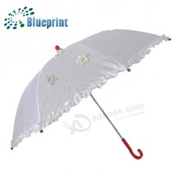太陽安全サテンファブリック子供白い傘