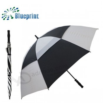 Guarda-chuva de golfe promocional de dupla camada preto e branco