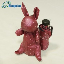Custom animal rabbit pouch 5folding umbrella