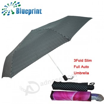 Super light automatic custom printing three folding umbrellas