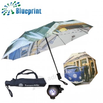 Digital Printing Branded Full Auto 3Folded Pocket Umbrella 