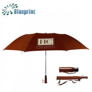 High quality wooden handle compact 2 folding golf umbrella
