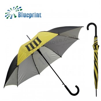 Black And Yellow Customized J Handle Steel Stick Umbrella