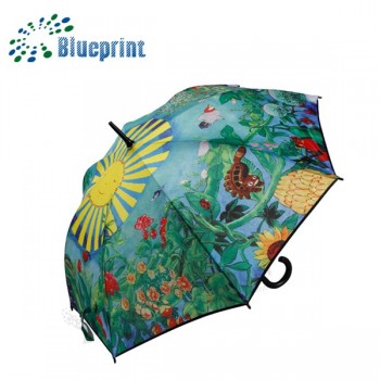 Wooden straight custom design print one piece umbrella