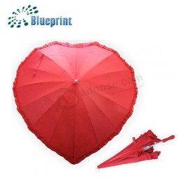 27″*16k red color heart shaped umbrella with lace for wedding