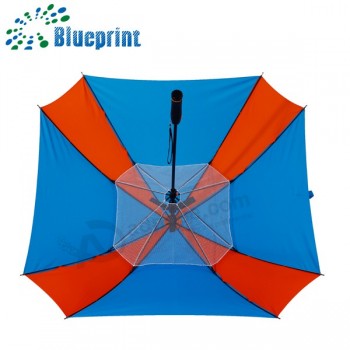 Square shape 27 inches summer fan umbrella with USB charger  