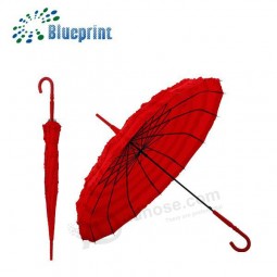 Paraguas rojo personalizado de la boda de la pagoda de la señora del cordón