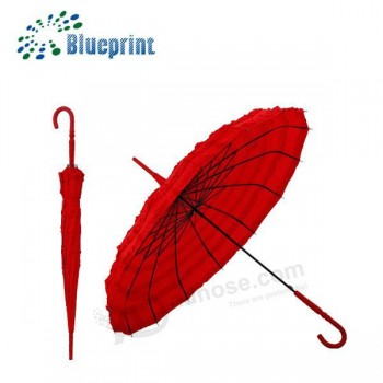 Paraguas rojo personalizado de la boda de la pagoda de la señora del cordón