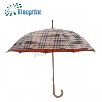 190T Pongee Auto Open Windproof Siamesed Wooden Umbrella