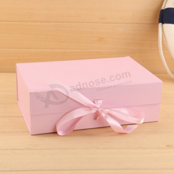 Caixa de presente com fita-Embalagem dobrável rosa