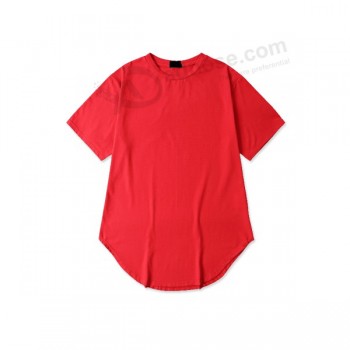 빨간색 기본 곡선 헴 블랭크 t-셔츠