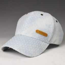Custom cotton 6 panel baseball cap with leather patch 