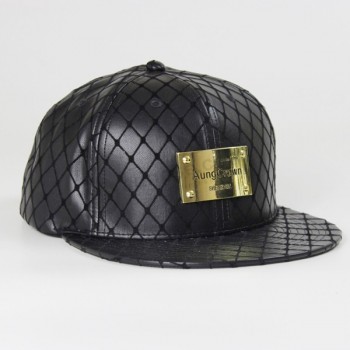Sombrero snapback ajustado de cuero negro al por mayor barato
