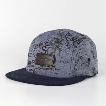 Impresión personalizada patrón en blanco 5 panel sombrero gorra al por mayor