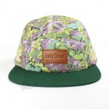 floral brim printing pattern leather strap 5 panel snapback hat