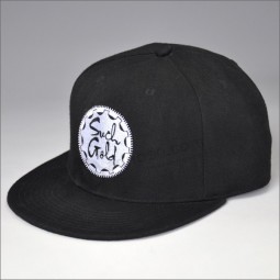 flat embroidery black snapback hat for sale
