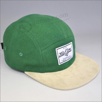 Chapeau de chapeau de panneau 5 de coton tissé par étiquette tissée faite sur commande à vendre