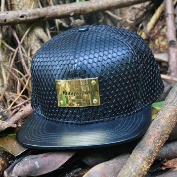 Custom pu leather black snapback caps/hats