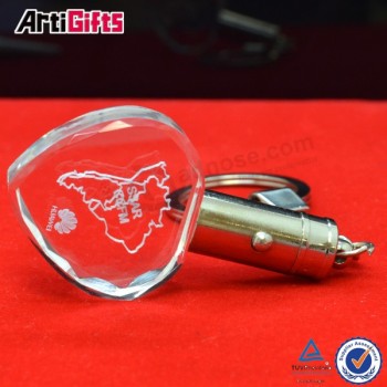 Keychain de cristal conduzido transparente por atacado do laser para a venda