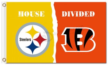 Nfl Pittsburgh steelers Maison de drapeaux en polyester 3'x5 'divisée avec des bengals