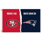 NFL San Francisco 49ers 3'x5' polyester flags house divided with Patriots and your logo