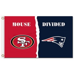 NFL San Francisco 49ers 3'x5' polyester flags house divided with Patriots and your logo