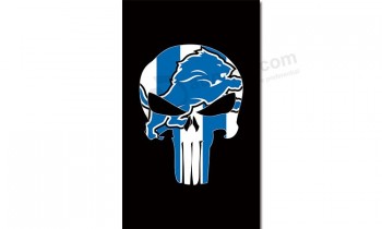 Custom cheap NFL Detroit Lions 3'x5' polyester flags skull