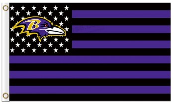 Haut personnalisé-Fin nfl corbeaux baltimore 3'x5 'drapeaux en polyester étoiles rayures violet foncé