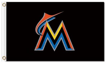 Mlb miami marlins 3'x5 '폴리 에스터 깃발 로고 검은 깃발