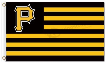 Coutume pas cher mlb pittsburgh pirates 3'x5 'polyester drapeaux rayures