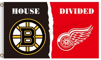 Personalizado alto-End nhl boston bruins Casa de banderas de poliéster de 3'x5 'dividida con alas rojas de Detroit
