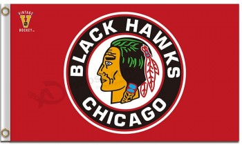 Nhl芝加哥blackhawks 3'x5'聚酯旗帜与复古曲棍球符号