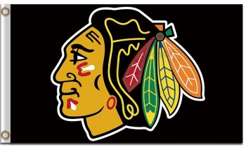 Nhl chicago blackhawks 3'x5 'полиэстер флаг логотип черный фон