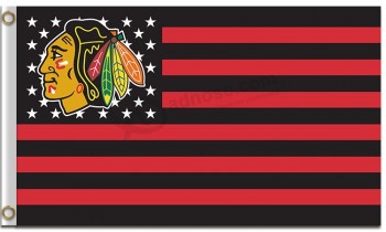 Nhl chicago blackhawks 3'x5 '폴리 에스테르 깃발 빨간색 검은 색 줄무늬 사용자 정의 크기의 별 