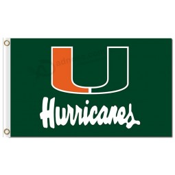 NCAA Miami Hurricanes 3'x5' polyester flags GREEN BACKGROUND