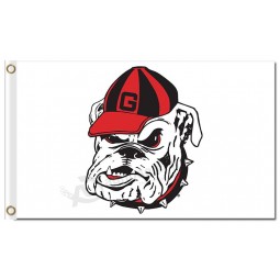 Atacado personalizado barato ncaa georgia bulldogs 3'x5 'poliéster bandeiras chapéu vermelho com cão branco