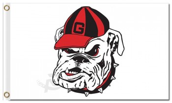 Groothandel custom goedkope ncaa georgia bulldogs 3'x5 'polyester vlaggen rode hoed met witte hond