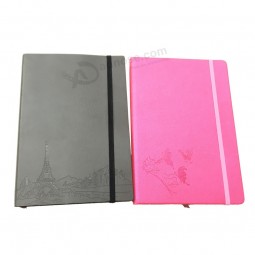 Hardcover Embossing Customized PU Leather Notebook with Elastic Rope