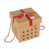 Caja de empaquetado de papel de regalo personalizado marrón con cuerda de mango