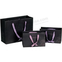 Wholesale custom Black Colour High-Quality Matt Lamination Paper Carrier Bags with Ribbon (YY-B0098)