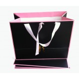 Wholesale custom your logo for Black High Quality Elegant Design Paper Bag with Ribbon Handles (YY-B0200)