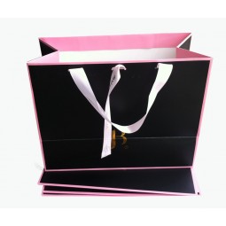 Wholesale custom your logo for Black High Quality Elegant Design Paper Bag with Ribbon Handles (YY-B0200)