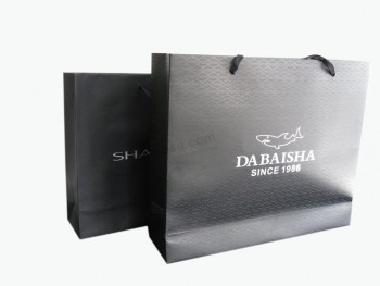 批发定制您的标志为高品质经典黑色彩色纸质购物袋 (年年-0162)
