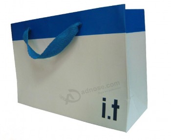 批发定制您的标志为高品质的蓝色和白色彩色纸质购物袋 (年年-湾0170)