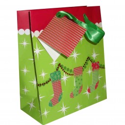 Christmas Gift Paper Bag with Cotton Ribbon Handle