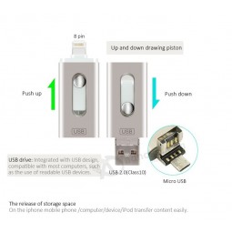3Dans1 OTG Flash Drive U Disk Memory Stick USB for iPhone Ios Android iPad PC 8/16/32/64/128Gb