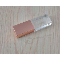 Top Sale 3D Logo Laser Engraved USB Flash Drive/Rose Gold Flashdrive Glass 100% Real Capacity