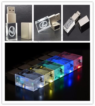 электроника новый пользовательский стеклянный USB диск белый свет usb 3d логотип 8gb pendrive