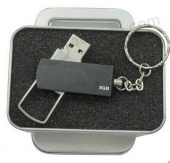 금속 상자와 금속 USB 플래시 드라이브에 대 한 로고와 함께 사용자 지정